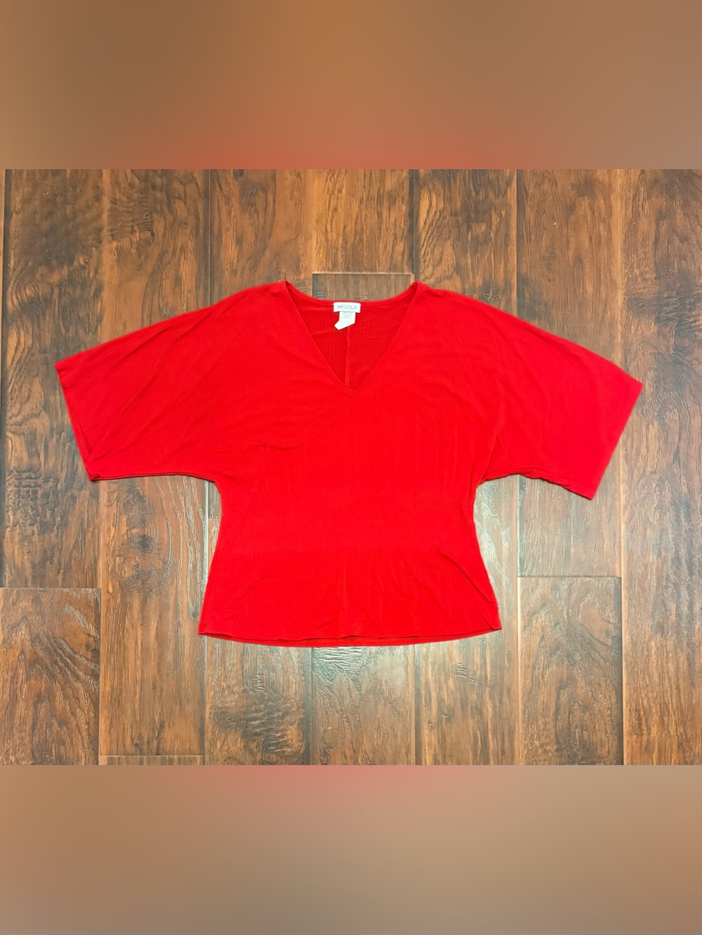 Nicola Red V-Neck Dolman Sleeve Blouse Top Size Large